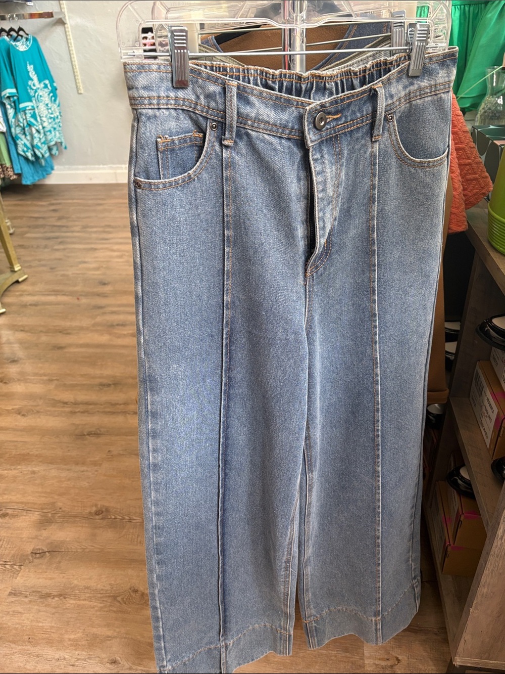 Blue Denim Straight-Leg Jeans